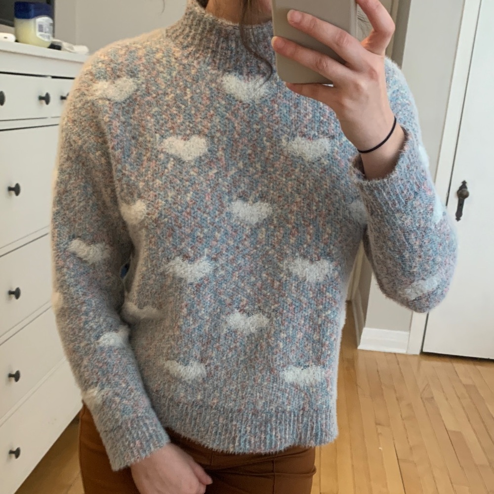 Elegant Blue and White Women's Turtleneck Sweater